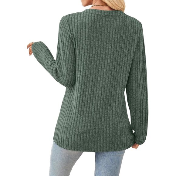 Womens Lightweight V Neck Sweater Long Sleeve Casual Tops for Fall - Picture 6 of 6